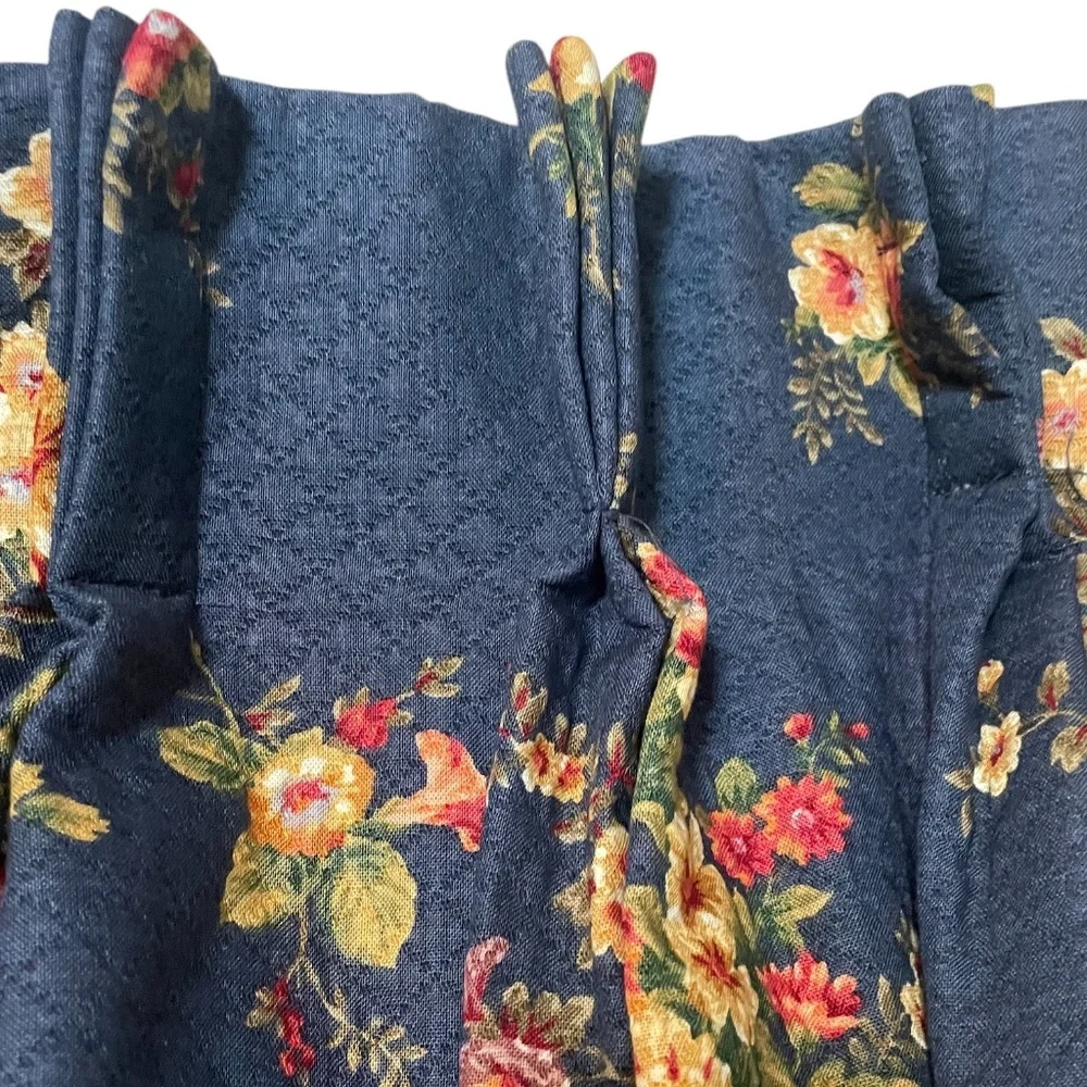 Vintage Custom‎ Designer Pleated Floral Blue 3 panels Curtains Drapery